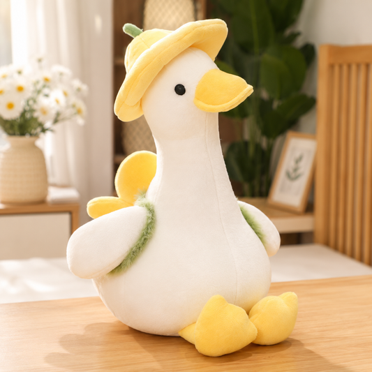 Cute yellow duck plush toy, large white goose stuffed animal, super soft huggable pillow.